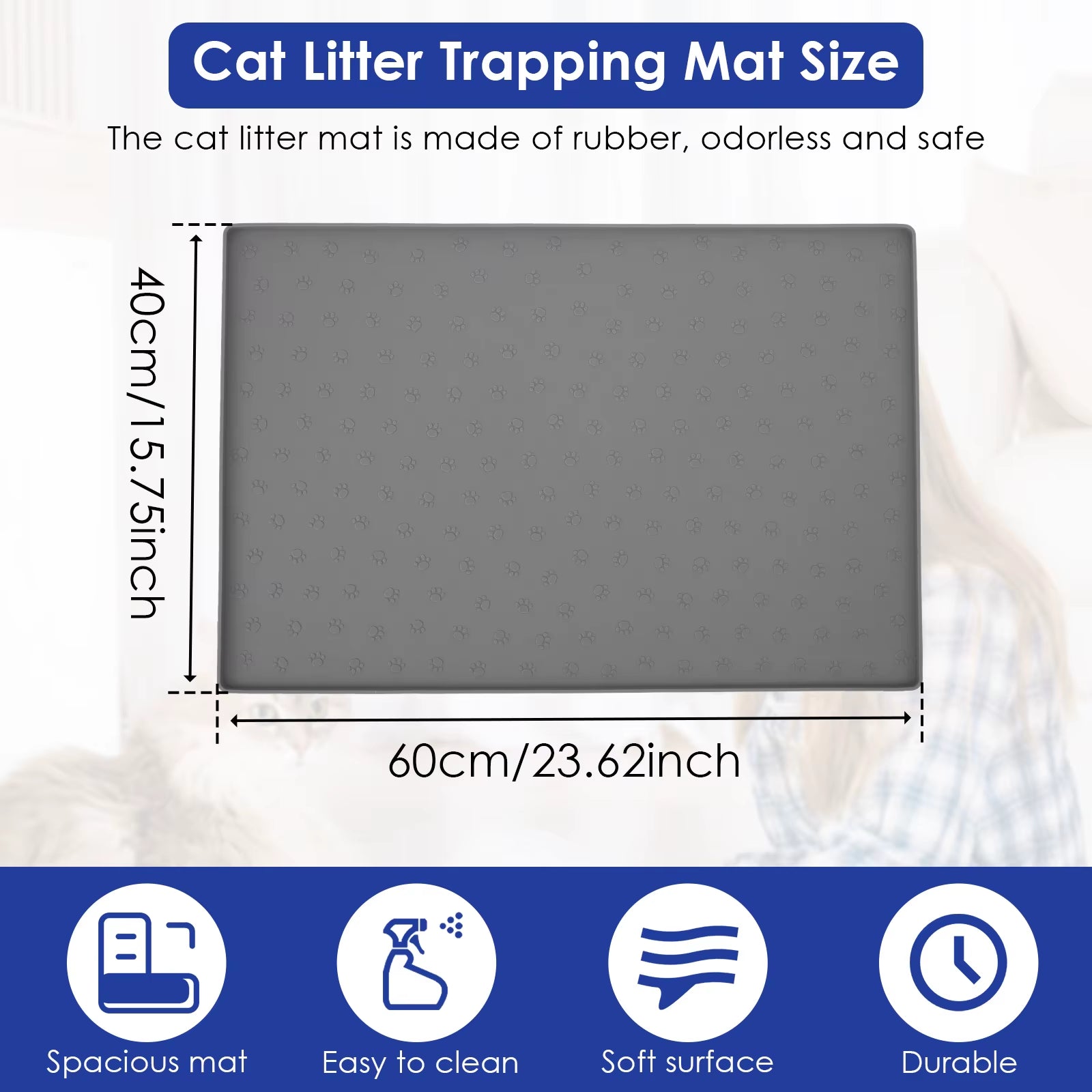 Silicone Cat Litter Mat 60X40Cm Waterproof Kitty Litter Trapping Mat Nonslip under Litter Box Mat Pet Clean Supplies Feeding Pad