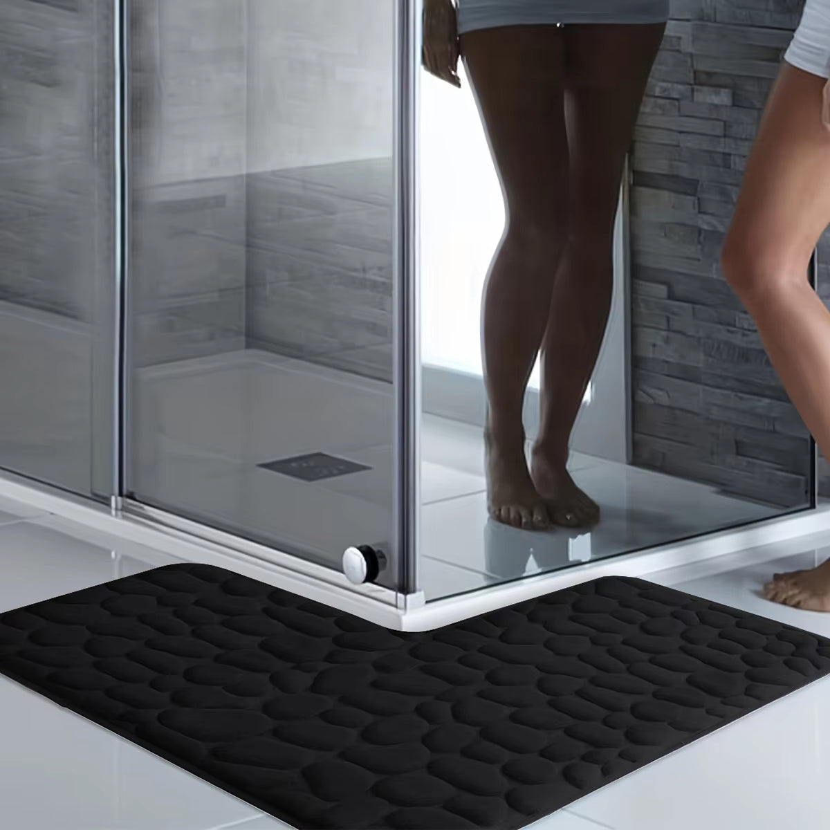 Shower Room L-Shaped Embossed Absorbent Foot Mat Furry Bathroom Floor Mat Thick Non-Slip Bathroom Mat Entrance Mat