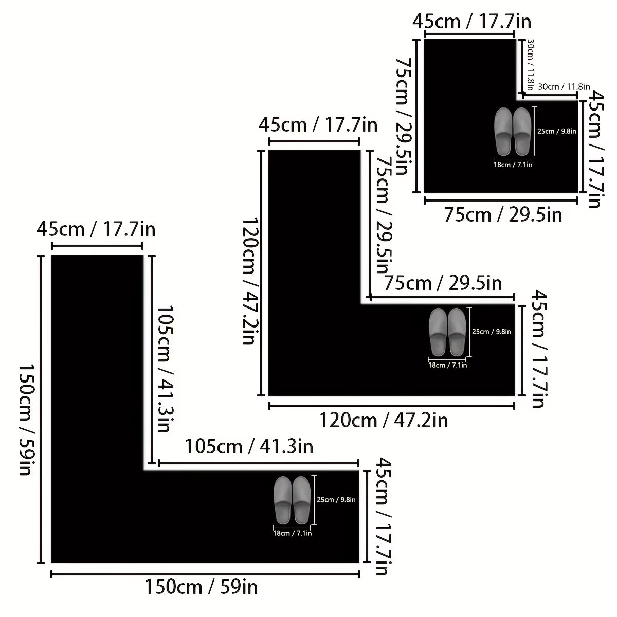 Shower Room L-Shaped Embossed Absorbent Foot Mat Furry Bathroom Floor Mat Thick Non-Slip Bathroom Mat Entrance Mat