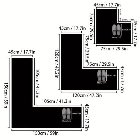 Shower Room L-Shaped Embossed Absorbent Foot Mat Furry Bathroom Floor Mat Thick Non-Slip Bathroom Mat Entrance Mat
